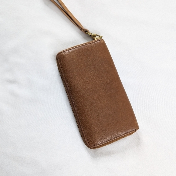 Fossil Leather Coral Black Tan Suede Zipper Closure Wristlet Wallet - Picture 2 of 6